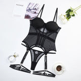 Guêpière porte-jarretelle transparente noire