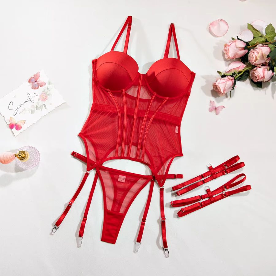 Guêpière porte-jarretelle rouge sexy