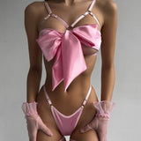 Ensemble de lingerie avec nœud détachable en satin