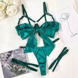 Ensemble de lingerie avec nœud en satin vert