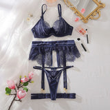 Ensemble porte-jarretelle en dentelle bleu avec strass