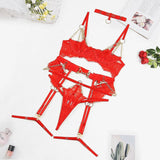 Ensemble de lingerie avec chaînes en dentelle rouge