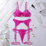 Ensemble porte-jarretelle rose en dentelle confortable