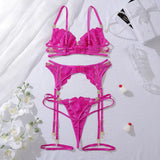 Ensemble porte-jarretelle rose en dentelle confortable