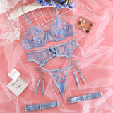Ensemble porte-jarretelle avec chaînes bleu