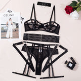 Ensemble porte-jarretelle BDSM noir transparent