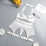 Ensemble de lingerie porte-jarretelle en résille blanche