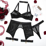 Ensemble porte-jarretelle en résille noir sexy