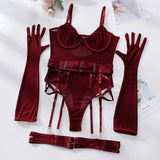 Body sexy porte-jarretelle rouge transparent