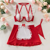 Déguisement soubrette sexy en dentelle rouge