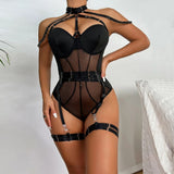 Body sexy porte-jarretelle transparent noir