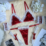 Ensemble de lingerie rouge en satin ultra sexy