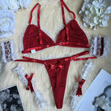 Ensemble de lingerie rouge en satin ultra sexy