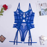 Body sexy porte-jarretelle en dentelle bleu