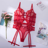 Body sexy porte-jarretelle en dentelle rouge