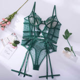Body sexy porte-jarretelle en dentelle vert