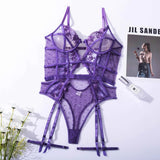 Body sexy porte-jarretelle en dentelle violet
