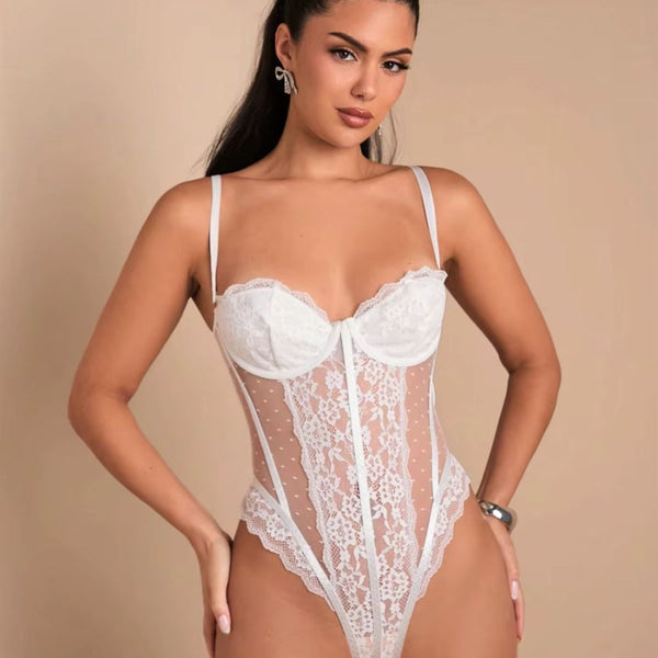 Body sexy en dentelle blanc