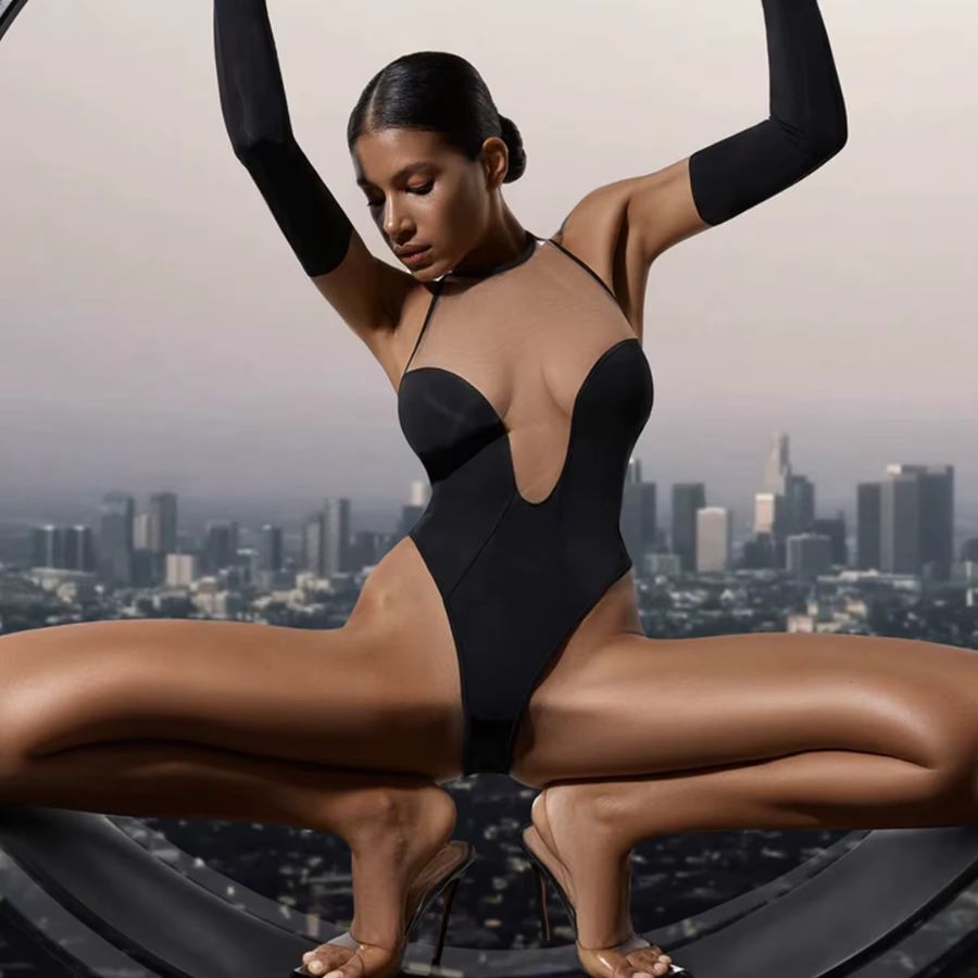 Body transparent noir avec gants