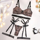 Ensemble de lingerie porte-jarretelle léopard sexy