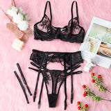 Ensemble porte-jarretelle en dentelle noir érotique