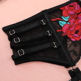 Ensemble porte-jarretelle en dentelle noir et rouge