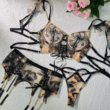 Ensemble bustier porte-jarretelle en dentelle noir