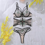 Ensemble de lingerie transparent noir et vert