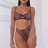 Ensemble de lingerie deux pièces léopard transparent