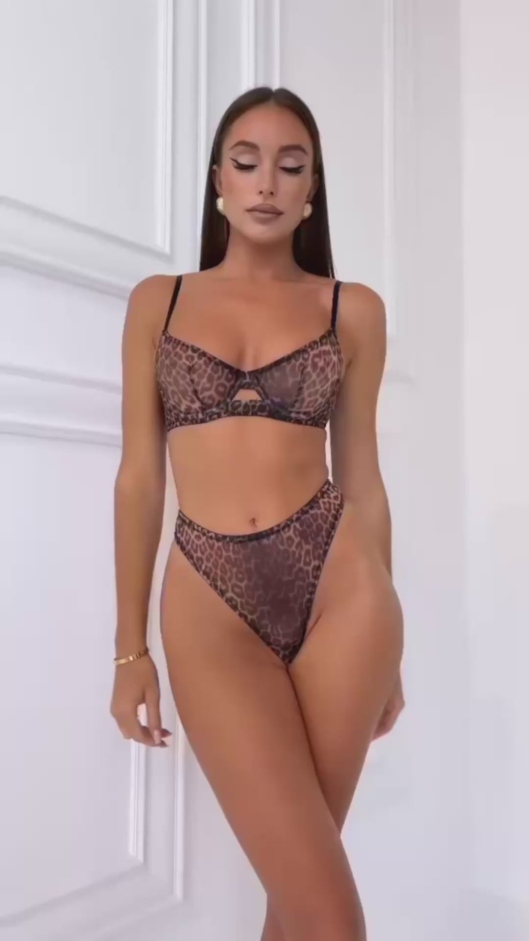 Ensemble de lingerie deux pièces léopard transparent